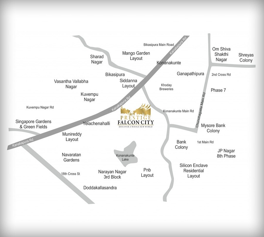 Prestige Falcon City Luxe Location Map