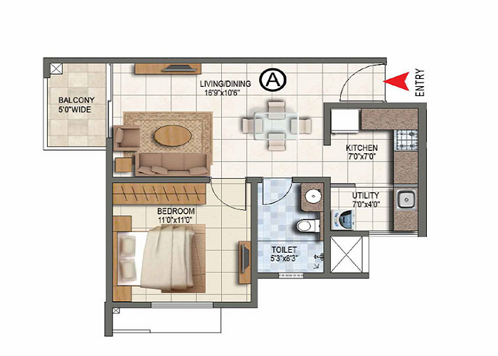 Prestige Falcon City 1 BHK Floor Plan